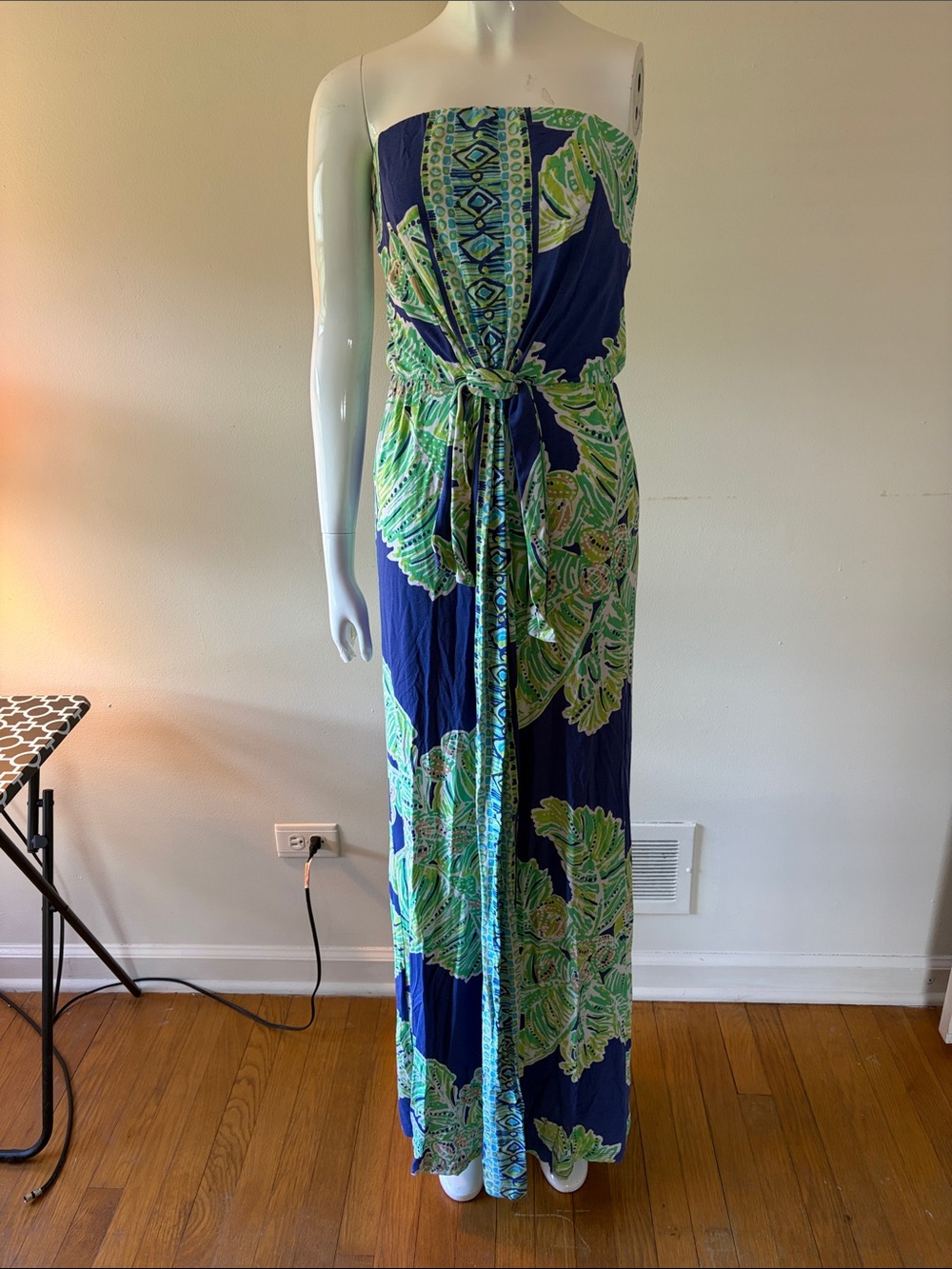 Lilly Pulitzer Navy, Green & Aqua Strapless Maxi Dress